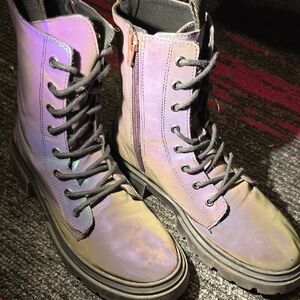 Zara Purple Combat Moto Boots with Holographic Finish